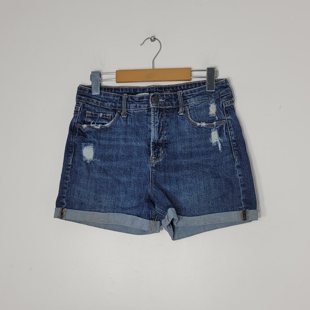 Old Navy Women's Blue Cotton Blend High Rise Secret-Slim Pockets Short Size 6